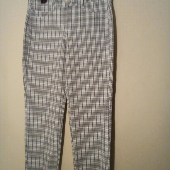 Liverpool Pants Women 10 Stretch Straight Plaid Blue Brown - Picture 2 of 16
